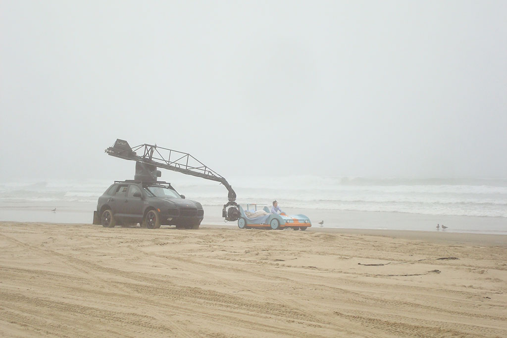 Car mounted camera filming on the beach